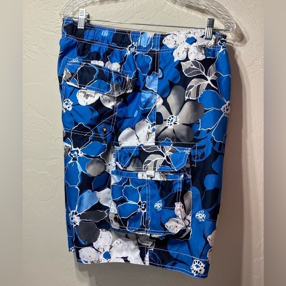 Mens Floral Cargo Swim Shorts Trunks Sz XL 40-42 Blue Tropical